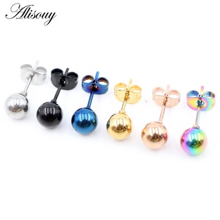 Alisouy ต่างหูสตั๊ด เหล็ก 20 กรัม สีดํา สีฟ้า สีทอง 2 มม. - 8 มม. สําหรับผู้ชาย ผู้หญิง 2 ชิ้น