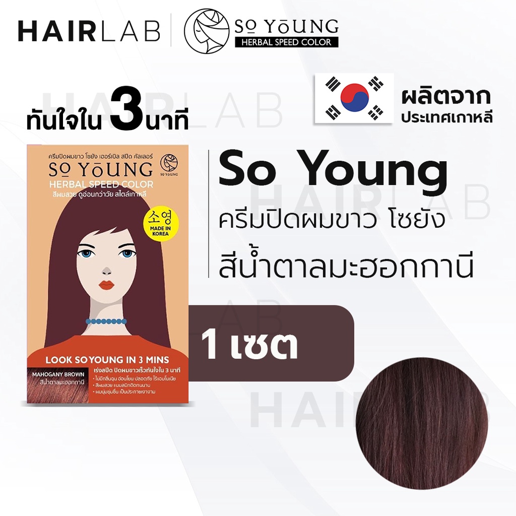 พร้อมส่ง So Young Herbal Speed Color สีน้ำตาลมะฮอกกานี ครีมปิดผมขาว ไร้แอมโมเนีย ครีมย้อมผม ปิดผมหงอ