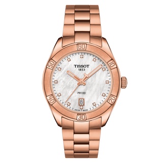 Tissot PR 100 Sport Chic ทิสโซต์ พีอาร์ 100 สปอร์ต ชิค มุกสีขาว โรสโกลด์ T1019103311600 นาฬิกาผู้หญิง