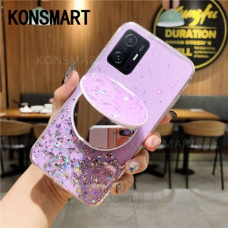 New เคส Xiaomi Mi 11T 11TPro Ins Luxury Bling Glitter Star Space Poco M3Pro Phone Cover Mi11TPro 2021 เคสโทรศัพท์ with Make-up Mirror Stand Holder