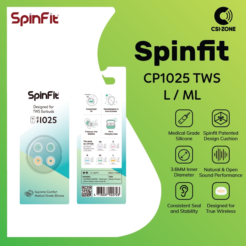 Spinfit CP1025 True Wireless Headphone Eartips - Size L / ML