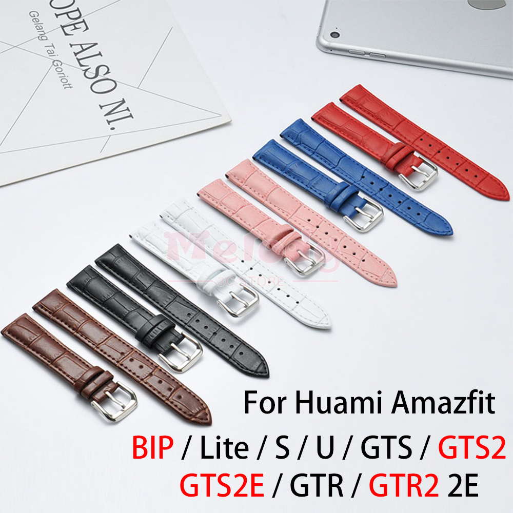 สายนาฬิกาข้อมือหนังแท้สําหรับ Xiaomi Huami Amazfit Bip Lite S U สําหรับ Amazfitgtr Gts 2 2e Mini Band Gtr 42 มม . 47 มม .