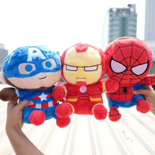 ตุ๊กตา Ironman ไอรอนแมน &amp; Captain America กัปตันอเมริกา &amp; Spiderman สไปเดอร์แมน ผ้าขน ท่านั่ง 9นิ้ว Marvel มาร์เวล