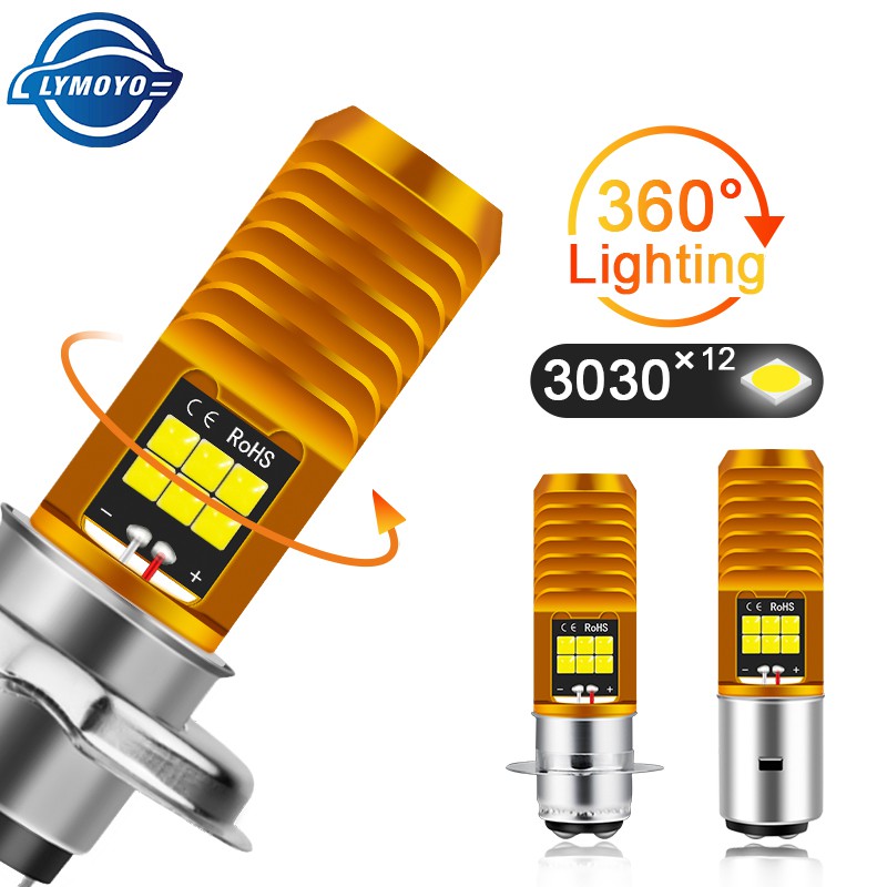 หลอดไฟหน้ารถจักรยานยนต์ LED H6M P15D H4 6000K ลำแสงสีขาว สูง/ต่ำ 1 หลอด
