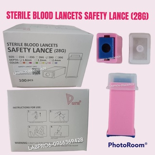 STERILE B.L.O.O.D LANCETS - SAFETY LANCE (28G) , 100 อันต่อกล่อง เข็มเจาะปลายนิ้ว เข็มเจาะ