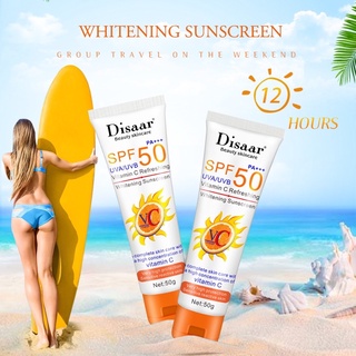 DISAAR VC ครีมกันแดดทาหน้าและผิวกาย SPF 50 ไวท์เทนนิ่งครีมกันแดด ป้องกันรังสียูวีควบคุมความมัน ครีมกันแดดกันน้ำ