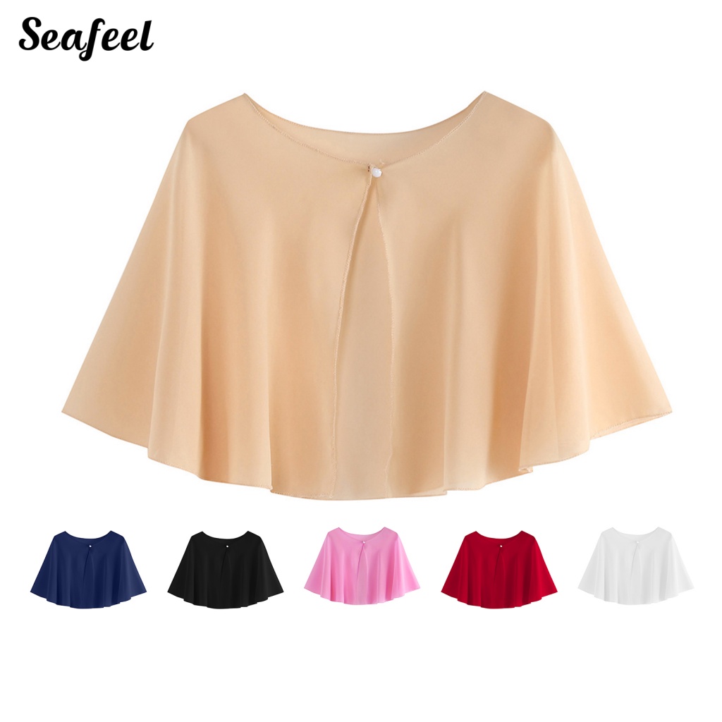 Seafeel_ ผ้าคลุมไหล่ ผ้าชีฟอง ซีทรู ทรงหลวม ขนาดเล็ก กันแดด กระดุมด้านหน้า อุปกรณ์เสริม สําหรับเสื้อผ้า