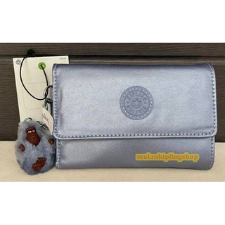 ส่งฟรี EMS Kipling Pixi Wallet - Clear Blue Metallic สีฟ้าอ่อน ผ้าเคลือบ