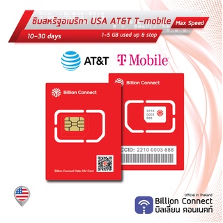 USA Sim Card 1-5GB AT&amp;T T-mobile: ซิมสหรัฐอเมริกา 10-30 วัน by ซิมต่างประเทศ Billion Connect Official Thailand BC