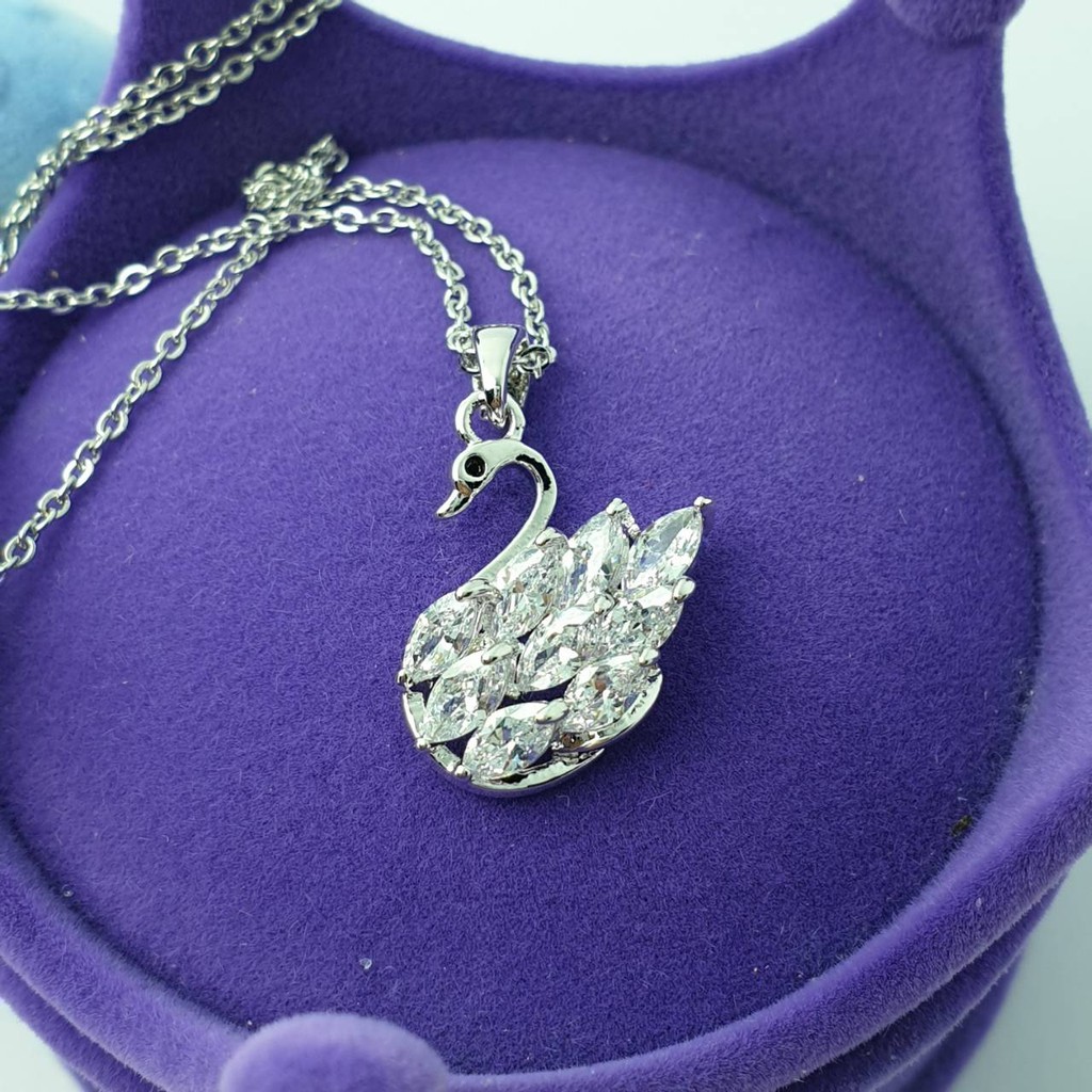 XXถูกมากXX AC_Jewelry สร้อยคอจี้เพชร CZ Diamond ยาว 45 cm. รูปหงษ์ ขนาด 1.5 x 1.5 cm ตัวเรือนเงิน ไม