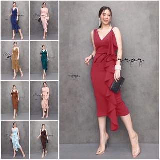 11576 Dress เดรส แขนกุด สายเดี่ยว 1 ข้างแต่งระบาย Sleeveless, single-breasted, one-shoulder dress.