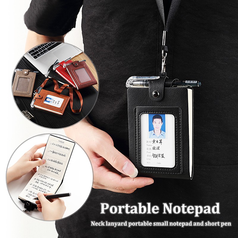 A7 Pocket Office Notebook และ Business Badge Holder Lanyard Agents Organizer Planner Mini Notepad พร้อมปากกาสั้น