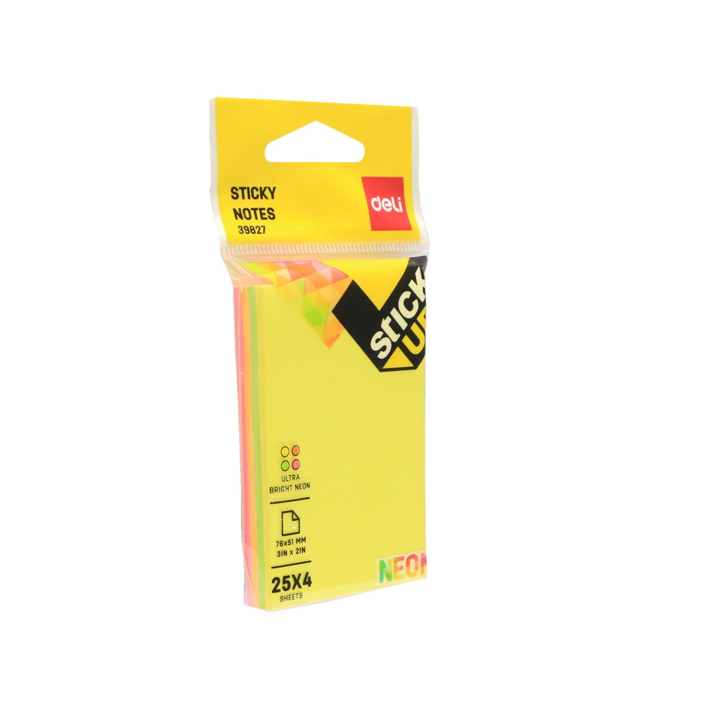 Sticky Notes กระดาษโน๊ตมีกาว 4 สี Neon 76mm x 51mm Deli 39827