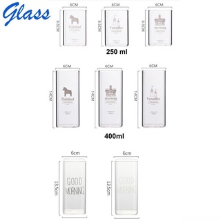 GLASS แก้วน้ำ แก้วกาแฟ ทรงเหลี่ยม ขนาด 200 - 400 ml