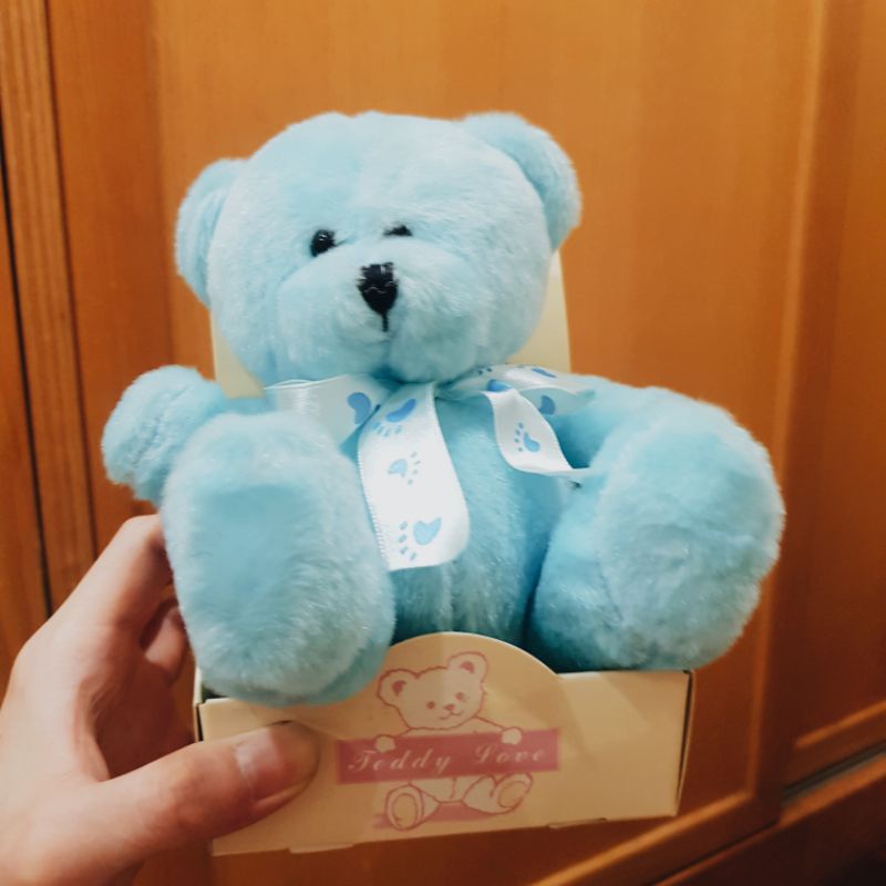 ตุ๊กตาหมี ตุ๊กตาหมีสีฟ้า teddy bear teddy love ตุ๊กตาหมีขนนุ่ม หมีสีฟ้า