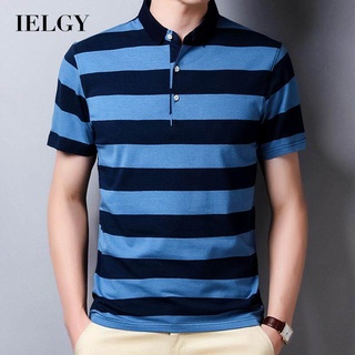 Ielgy เสื้อโปโล แขนสั้น ลายทาง สําหรับผู้ชาย