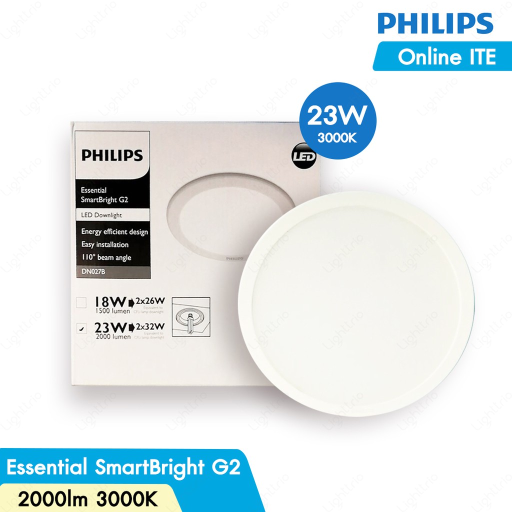PHILIPS โคมไฟพาเนล กลมฝังฝ้า LED PANEL Downlight ขนาด 23w แสงwarm white 3000k รุ่น Essential SmartBright - โคมสีขาว