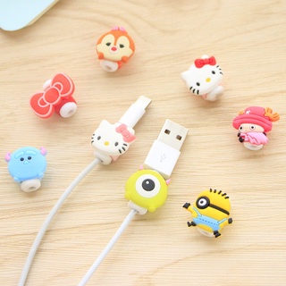 ฝาครอบป้องกันสายชาร์จ USB ลายการ์ตูนดิสนีย์ ฝาครอบป้องกันสายเคเบิลข้อมูล Minions สายเคเบิลข้อมูลสีชมพู Hello Kitty เหมาะสำหรับ Android และ Apple