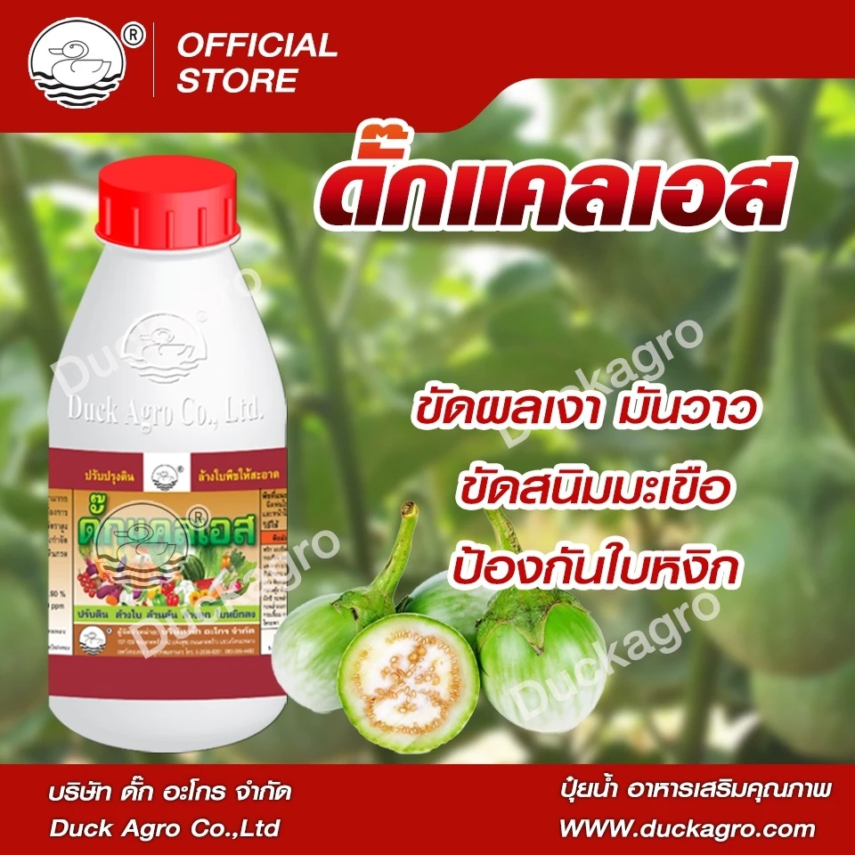 ดั๊กแคลเอส ตราเป็ด สารเสริมความแข็งแรง ขัดผลเงา มันวาว ขัดสนิมมะเขือ ป้องกันใบหยิก คว่ำลง ขนาดบรรจุ 250/ 500 /1,000ซีซี