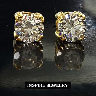 Inspire Jewelry ต่างหูเพชรเม็ดเดียวฝังหนามเตย งานจิวเวลลี่ มีไซด์ให้เลือก S,M หรือ L - ราคานี้ต่อคู่เดียว