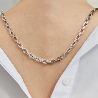 SWAN - Baguette Chain Link Necklace สร้อยคอโซ่เงินแท้ ฝังเพชรคิวบิกเซอร์โคเนีย cubic zirconia ทรงเหลี่ยม