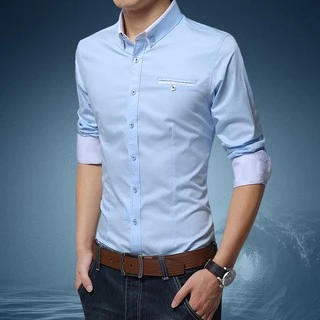 เสื้อเชิ้ตแขนยาวลําลอง สีพื้น สไตล์นักธุรกิจ สําหรับผู้ชาย ไซซ์ M-5XL