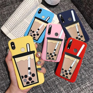 Xiaomi Redmi Note 7 S2 Note 5 3D Pearl Milk Tea Patterned Candy Color Soft TPU Silicon Slim Protective Case Cover
