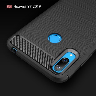 Huawei Y7 2019 นุ่ม คาร์บอนไฟเบอร์ กันกระแทก บาง ด้านหลัง เคสป้องกัน เคสโทรศัพท์