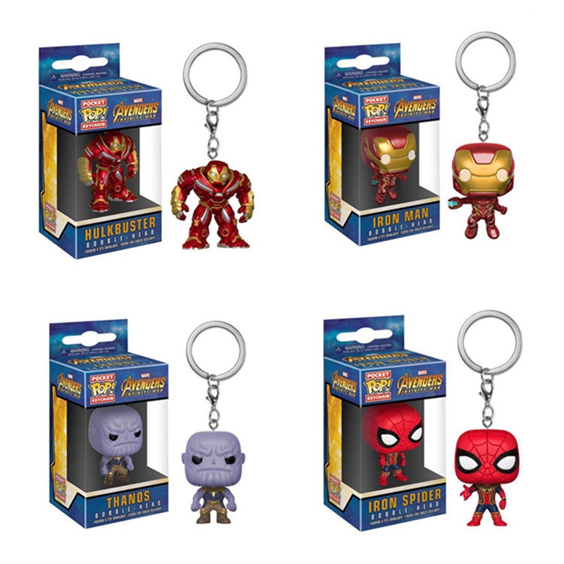 Original Avengers POP พวงกุญแจ PVC Iron Spider-Man Thanos ตุ๊กตาตุ๊กตาคอลเลกชันของขวัญ