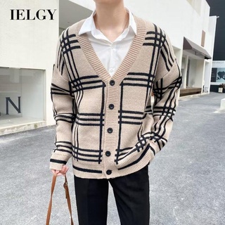 Ielgy เสื้อคาร์ดิแกน ผ้าถัก ทรงหลวม สไตล์เกาหลี หล่อและลําลอง สําหรับผู้ชาย