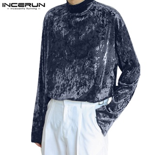 Incerun แฟชั่นเสื้อท็อปคอสูงแขนยาวผ้ากํามะหยี่ 3 สีสําหรับผู้ชาย