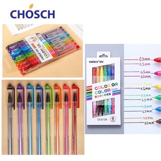 Chosch ชุดปากกาเจลสี 0.5 mm ชุด 6 ด้าม 12 สี และแพ็ค 8 แท่ง 8 สี