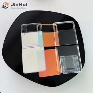 Jiehui เคสโทรศัพท์มือถือ แบบใส ลายวันพีช พร้อมที่ตั้งวาง สําหรับ Samsung Z Flip5 Z Flip4 Z Flip3