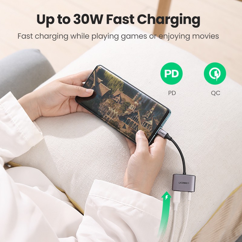 Ugreen 2 In 1 อะแดปเตอร์ Usb C To 3 . 5 มม. สําหรับ Samsung Note 10 Note 10 + ipad Pro 2020/2018