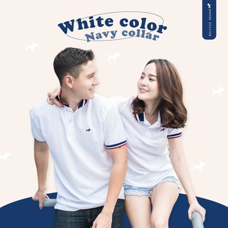 BULLTUS BRAND เสื้อโปโล สีขาว (กรมท่า) 3 Tone Collection มี XXL