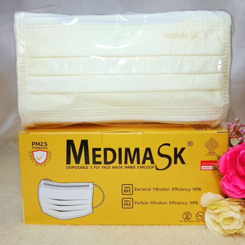พร้อมส่ง❗ปลีกและยกลัง Medimask หน้ากากอนามัยสำหรับบุคคลทั่วไป สีเหลืองอ่อน ป้องกันฝุ่น PM 2.5 เชื้อแบคทีเรียได้ดี