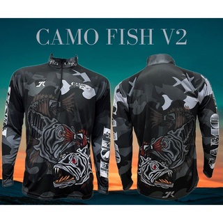 เสื้อตกปลา JK Thailand เสื้อกันยูวี ลาย CAMO FISH V2 ป้องกันรังสี UV 80% แห้งเร็ว