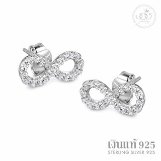 555jewelry ต่างหูเงินแท้ Silver 925 ดีไซน์ ต่างหูสตั๊ด รูป Infinity ประดับ เพชรสวิส รุ่น MD-SLER004 (SLER-B1)