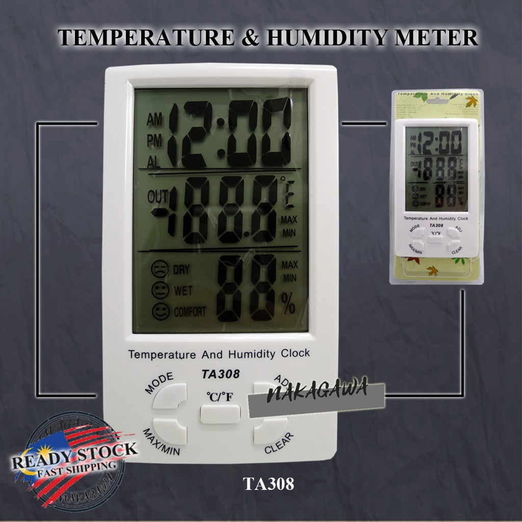 Ta308 DIGITAL หน้าจอ LCD ขนาดใหญ่ TEMPERATIRE และ HUMIDITY METER / นาฬิกา/ THERMOMETER / HYGROMETER 