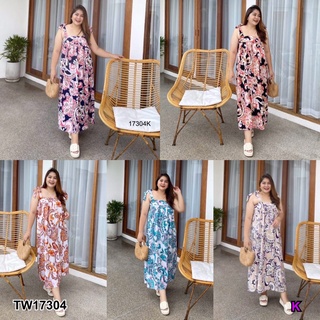 17304 Dress เดรส #Bigsize สายผูกไหล่พิมลาย #Bigsize dress, shoulder strap, printed pattern