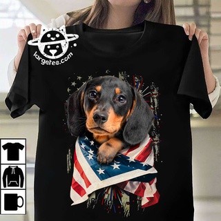 เสื้อยืดผ้าฝ้ายพิมพ์ลายขายดี เสื้อยืด พิมพ์ลายธงชาติอเมริกัน Dachshund Cool สําหรับคนรักสุนัข