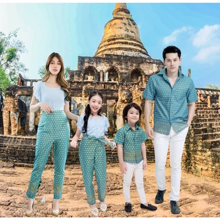 ชุดไทยประยุกต์ Dao Rueng Jumpsuit ชุดไทย เข้าวัดทำบุญ จัมพ์สูท แม่ลูก ชุดครอบครัว ลายไทย ลูกไม้แขนระบาย