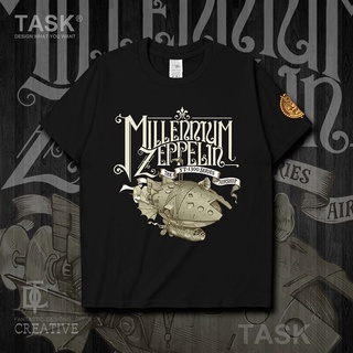 เสื้อยืดผ้าฝ้ายพิมพ์ลายขายดี เสื้อยืด พิมพ์ลายกลไก Steampunk Zeppelin Airship สําหรับผู้ชาย เสื้อยืดแขนสั้น แฟชั่นฤดูร้อ