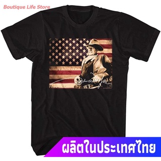 TSHIRTฝ้ายเยาวชน A&amp;E Designs John Wayne Shirt Tin Sign T-Shirt discount เสื้อยืดผ้าฝ้ายs-5xl