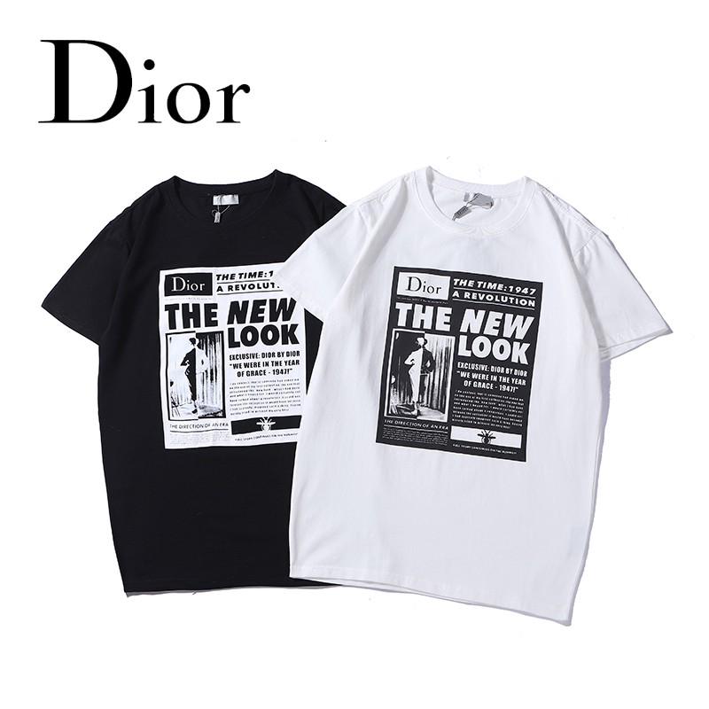 เสื้อยืดแฟชั่นผู้ชายผู้หญิงแขนสั้นพิมพ์ลาย Dior