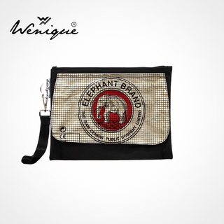 Clutch bag รุ่น Premium กระเป๋าถือ ลายช้างแดงตาราง พื้นเขียว ขนาด 30*23 ซม. (D013)