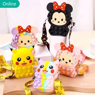 Pop it Fidget Disney Minnie Pikachu Shoulder Bag Unicorn Bag Childrens Coin Purse Push Bubble Toy