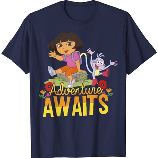 เสื้อยืดผ้าฝ้ายพรีเมี่ยม เสื้อยืด พิมพ์ลาย Dora the Explorer Adventure Awaits Dora and Boots