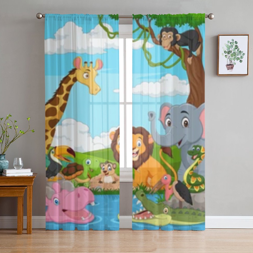 Cartoon African Wild Animal Sheer Window Curtains For Living Room   200a1013b77dc06545016b714d114ec3