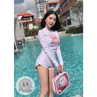 ❗️SALE❗️🐚✨"🍑Baby Mermaid🍑" (ลายลิขสิทธิ์) by SummerSister -เสื้อตัวยาวแขนยาว + กางเกงขาสั้น (กันยูวี)-✨🐚